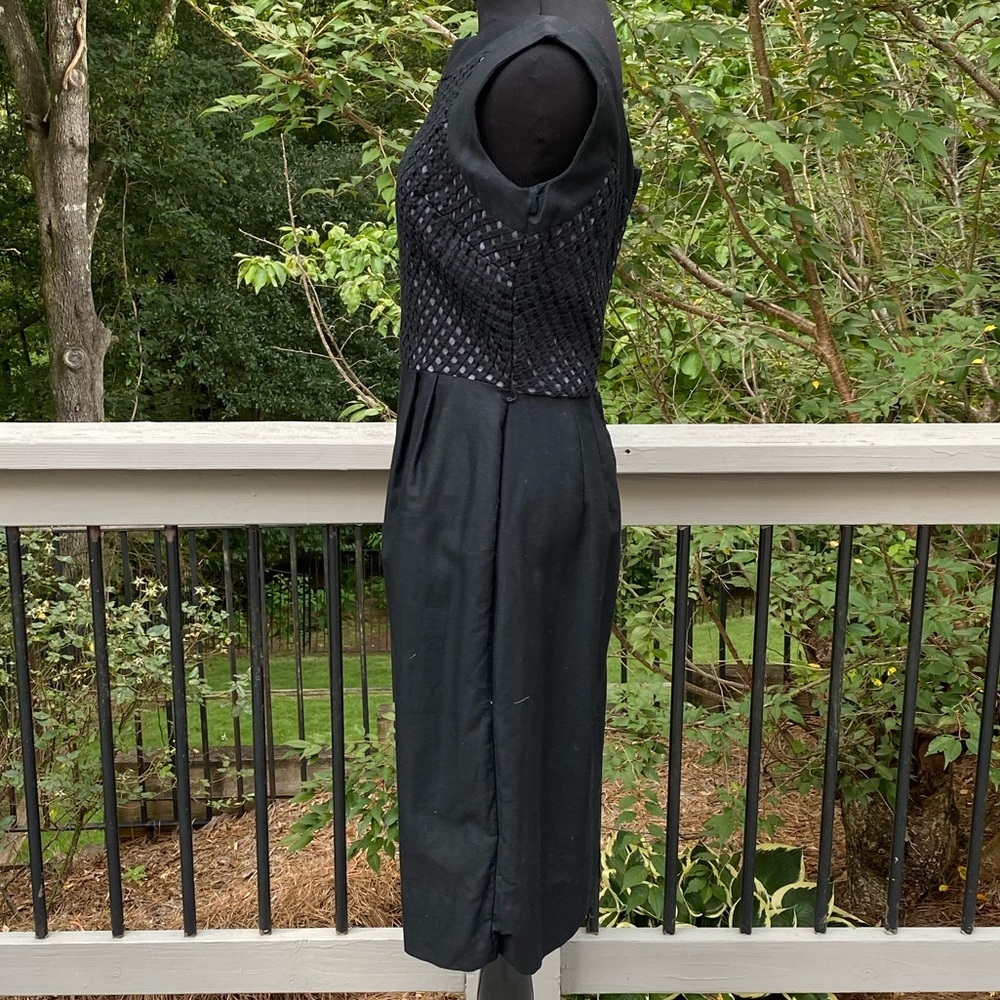 Vintage 50s 60s Metal Zipper Basket Weave Lattice Bodice Wiggle Mad Men Dress - Picture 5 of 7